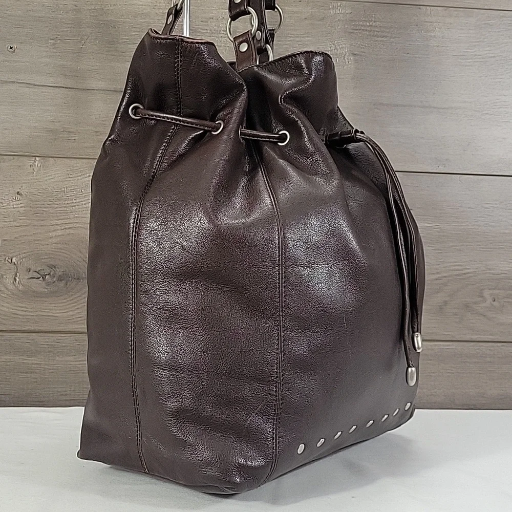 Anthropologie Elegant Brown Studded Leather Tote Bag